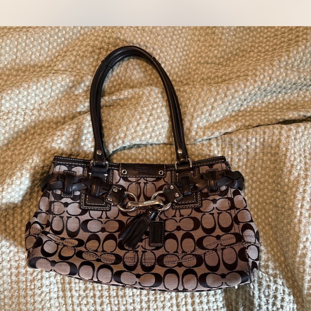 Coach Signature Brown and Black Shoulder Bag
